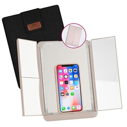 STYLPRO Bi-Folding Makeup Vanity Mirror | Adjustable | Phone Stand | Dimmable LED Lights | Touch Screen Button | Soft Luxury Travel Case | USB Ch