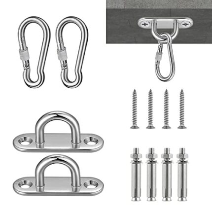 YIHATA Hammock Hanging Kit with Carabiner, Heavy Duty Hammock Fixings Pad Eye Plate with Screw Bolts, 304 Stainless Steel Ceiling Hammock Hooks f