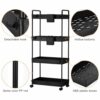 4-Tier Storage Trolley Cart, Slide-Out Cart with Wheels Rolling Utility Shelf Rack for Kitchen Bathroom with Hanging Cups & Partition