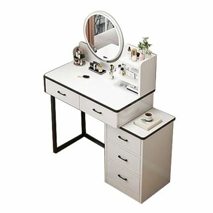 HAWEWE Extendable Makeup Vanity Desk With 3 Brightness Adjustable Lighted Mirror Modern Dressing Table With Cabinet For Girls Wife Daughter Bedro