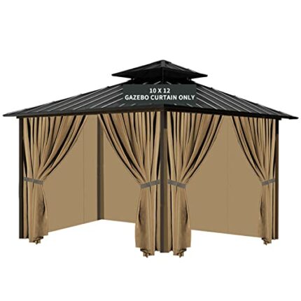 Gazebo Universal Replacement Privacy Curtain, 10'X12' Gazebo Curtains Outdoor Waterproof, 4-Panels Sidewall Curtains with Zipper for Patio, Garde