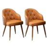 Faux Leather Upholstered Chair, Set of 2 Mid Century Modern Orange Dining Chairs with Walnut Wood Frame Accent Chair for Kitchen Dining Living Ro