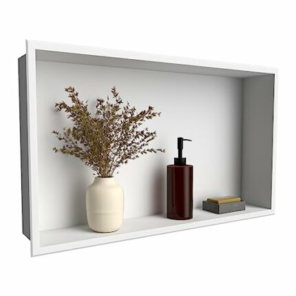 BLYLUND Shower Niche 12" x 24" Matte White Single Shelf Organizer NO Tile Needed, Stainless Steel Modern in Wall-Inserted Niche Recessed Shower S