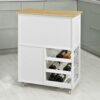 UXZDX Kitchen Storage Serving Trolley Cart with Rubber Wood Worktop Storage Cabinet
