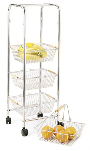 KitchenCraft Kitchen Trolley on Wheels with 4 Removable Vegetable Storage Baskets, Chrome Plated Metal, Silver