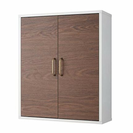 Teamson Home Wooden Bathroom Wall Cabinet, Wall Mounted Medicine Cabinet, Bathroom Storage, Walnut and White Colour, Two Doors and Adjustable She