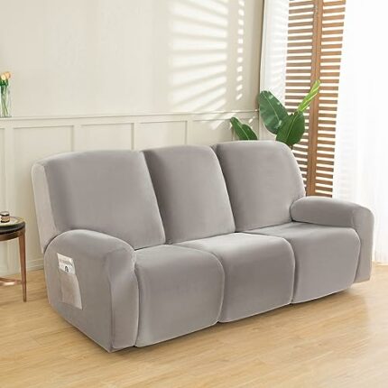 Recliner Slipcover Couch Covers,Velvet Stretch Chair Cover Black Furniture Protector Home Decor(Gray,3 Seat Cover)