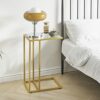 YMYNY C Shaped End Table, Tempered Glass Snack Side Table for Small Space with Metal Frame, Narrow Couch Table, for Living Room, Bedroom, Modern
