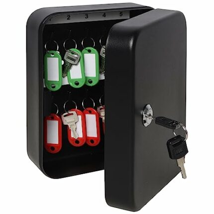 Kasten Key Cabinet Wall Mount with 20 Key Hooks,Steel Locking Key Storage Box, 7.87" x 6.30" x 2.95", Small Black Matt