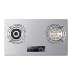 Wgwioo Gas Stove Gas,Table-Top Gas Hob, Stainless Steel Panel, 2 Burners Gas Hob, Dual Fuel Gas Cooker, Kitchen Integrated Cooktops Cooker, Timer