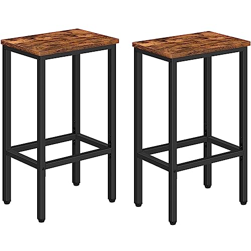 MAHANCRIS Bar Stools, Set of 2 Bar Chairs, Kitchen Breakfast Bar Stools with Footrest, 65.5 CM Dining Stools, Rectangular Industrial Bar Chairs,