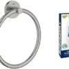 GROHE Start QuickFix Towel Ring (Metal, Concealed Fastening, Including Screws and Dowels, Extra Easy to Fit with GROHE QuickGlue), Size 200 mm, C