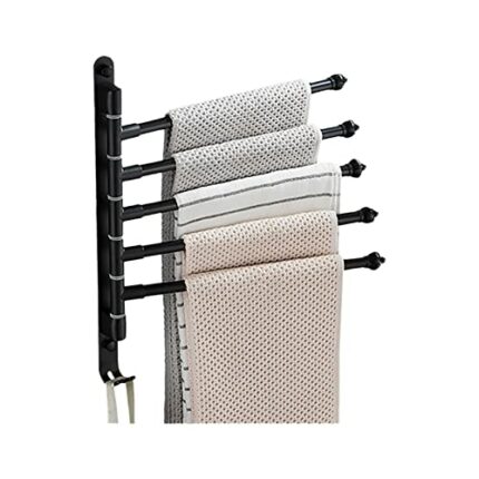 mingqian Swivel Out Towel Racks with Hooks 5-Bars Foldable Arms Bath Towel er Wall Mount Towel Bar Aluminum Towel Holder Organizer for Bathroom K
