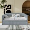WALNUT Upholstered Daybed Sofa Bed Twin Size With Trundle Bed And Wood Slat, Gray