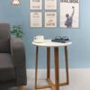 Aspect Avery Coffee/Side Table, Wooden Top, Legs (White/Bamboo, 40 Dia x 50cm)
