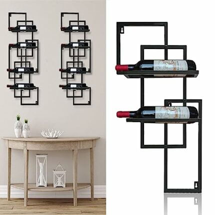 Lsoiup Metal Wall Mounted Wine Racks Hanging Wine Bottle Display Organizer Holder Matte Black DIY Home Kitchen Bar Decor Shelf