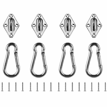 HOMPER M6 Pad Eye Plate and Carabiner Clips, Marine Hardware Staple Hook Loop, Heavy Duty Sun Shade Sail Stainless Steel Hardware Kit for Square,