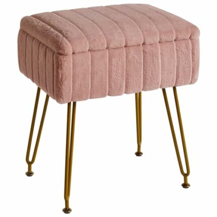 IBUYKE Velvet Stool Chair with Storage Space, Footrest Footstool Ottoman, Small Side Table, with 4 Metal Legs, with Anti-Slip Feet, for Makeup Ro