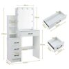Dradaomull Makeup Vanity with Lights, Modern Vanity Desk with Chair, 4 Large Drawers Dresser with Sliding Mirror, 3 Lighting Modes and Brightness