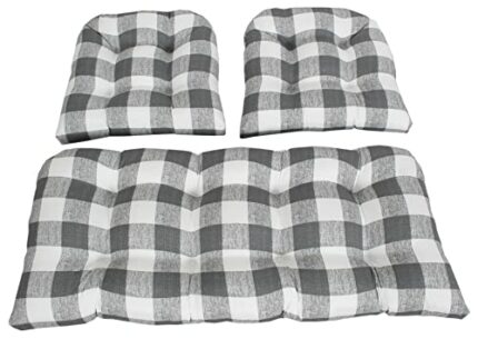 RULU Outdoor/Indoor Set of 3 Cushions-1 Settee (44"x19"x5") & 2 Pieces of Wicker Seats (19"x19"x4") Patterson Stone, Gray