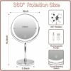 WITFAMILY Countertop Vanity Mirror， 8'' Rechargeable 1x/10x Magnifying Mirror with Lights，3 Color and Brightness Adjustable, Touch Control 360° R