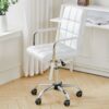 Height Adjustable Swivel Office Chair With Armrest,PU Leather Padded Computer Desk Chair for Home Office Study（White）