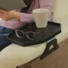 Wooden Sofa Couch Armrest Clip-On Table, Recliner Armrest Organizer Tray for Coffee/Snacks/Electronics (Black)