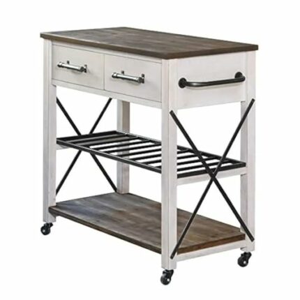 BHVXW Brown Kitchen Cart, Coffee Bar And Microwave Stand, Island On Wheels With Storage, Wood And Metal