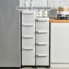 OPSREY Small Bathroom Storage Corner Floor Cabinet, Narrow Bath Sink Organizer with Drawers and Casters, Toilet Paper Organizer Cabinet