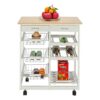 QUANJJ Moveable Kitchen Cart With Two Drawers & Two Wine Racks & Three Baskets White With Trolley Cart Dining