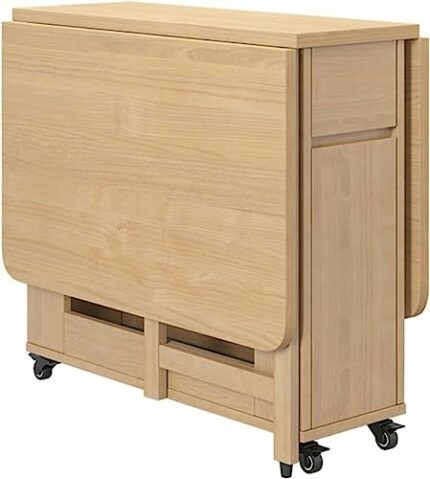 Extendable Dining Table, Solid Wood Drop Leaf Table, Folding Dining Table, Compact Dining Room Table with Storage Drawer, Space Saving Versatile