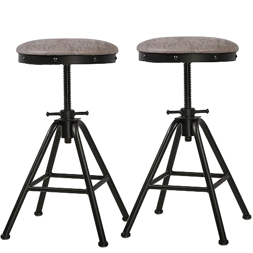 BOKKOLIK Industrial Bar Stools Swivel PU Seat 19.7-25.6inch Height Adjustable Industrial Short Stool Farmhouse Kitchen Island Stool Dining Chair