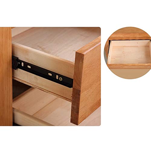 LUKEO Natural Wood Color Solid Wood Bedside Table, Bedroom Double Drawer Design Bedside Table