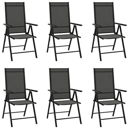 vidaXL 6x Folding Garden Chairs Outdoor Seating Furniture Foldable Patio Dining Dinner Chair Recliner Lounge Reclining Seat Textilene Black