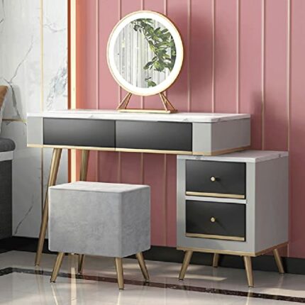 NXYDD Home with LED Lights Dressing Table Bedroom Iron Makeup Table with Multiple Drawers Dressing Table