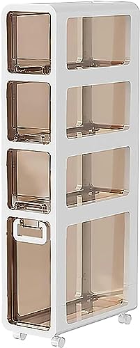 Bathroom Floor Cabinet Storage with 4 Drawers and Casters, Corner Floor Cabinet Large Capacity Narrow Dresser Tower Vertical Storage for Bathroom