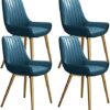 dining chair Kitchen Dining Room Furniture Chairs Modern Dining Chairs Set Of 4 Kitchen Living Room Chairs Artificial Leather Soft Seat and Golde