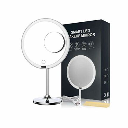 eLimko LED Vanity Makeup Mirror with Mini 5X Magnification Magnetic Mirror USB Rechargeable Touch Screen Light Sensor Smart Adjustable Brightness