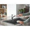GROHE QUICKFIX Start - Kitchen Sink Tap Mixer with Pull-Out Dual Spray (Low Spout with 90° Swivel Area, 1-Hole Easy Install with Fast Fixation, R