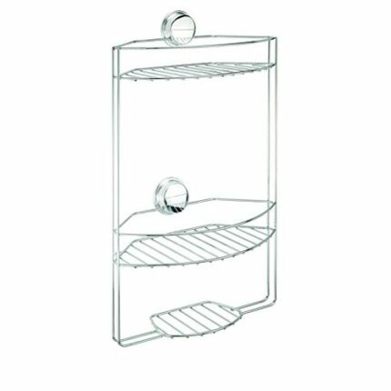 Croydex Chrome Plated Mild Steel Rust Free Stick 'N' Lock Plus Adhesive or Screw Fix Three Tier Basket, Silver