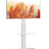 FITUEYES TV Floor Stand 1.4m with 20mm Wood Base for 32-70 Inch TV, 60° Swivel & 6 Height Adjustable Tall TV Stand with 2 Shelves, Corner Slim TV
