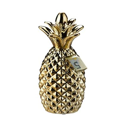 Relaxdays Pineapple Money Box, Ceramic Piggy Bank, Notes & Coins, Home Décor, Gift Kids & Adults, HxW 24 x 10.5 cm, Gold, Rubber, Pack of 1