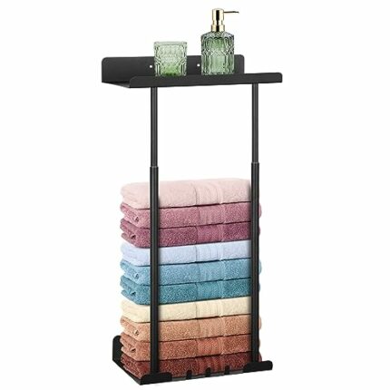 Towel Rack Wall Mounted, Bath Towel Racks with Shelf, Bathroom Towel Storage can Hold Large Bath Sheets, 2 Bar Rail Bathroom Towel Holder, Rolled
