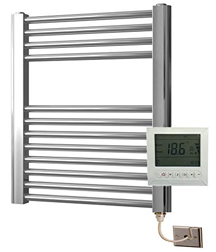 Greenedhouse Electric 600 Wide x 600 high Flat Chrome Towel Rail with 7 Day Programmer/Room Thermostat