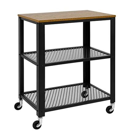 Meerveil Serving Cart Trolley, Kitchen Rolling Trolley Cart with Handrails and Wheels, 3-Layer Shelves Industrial Style for Kitchen Living Room,