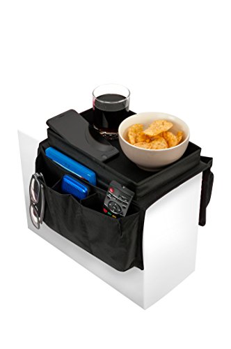 iN HOME Armrest Organiser with Table top for Snacks and Drinks - Sofa Arm Tray with Remote Control Holder - 6 Pocket Easy Access Storage for Book