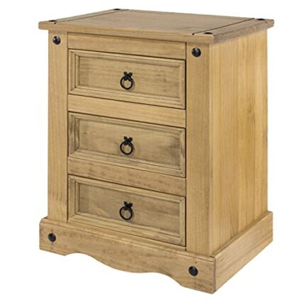 Core Products 3 Drawer Bedside Cabinet, pine Antique Wax, 38x53x68.5 cm, 38 x 53 x 68.5 cm