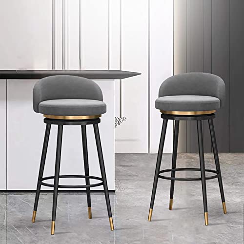 RTYHN Swivel Bar Stools Set of 2, Metal Home Barstools with Velvet Upholstered Island Chairs Stools, for Breakfast/Dining Room Counter Height 25.