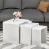 GOLDFAN Nest of 3 Tables High Gloss Coffee Table Set Nesting Sofa Table Multi-functional End Side Table for Living Room, White