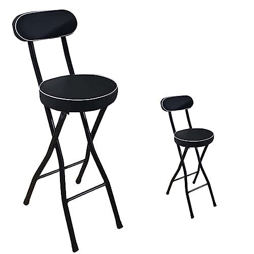 Portable Folding Stool, Folding Bar Stool With Back Support & Footrest, Round Compact Folding Breakfast Bar Stool Chair, With Padded Seat, For Ki